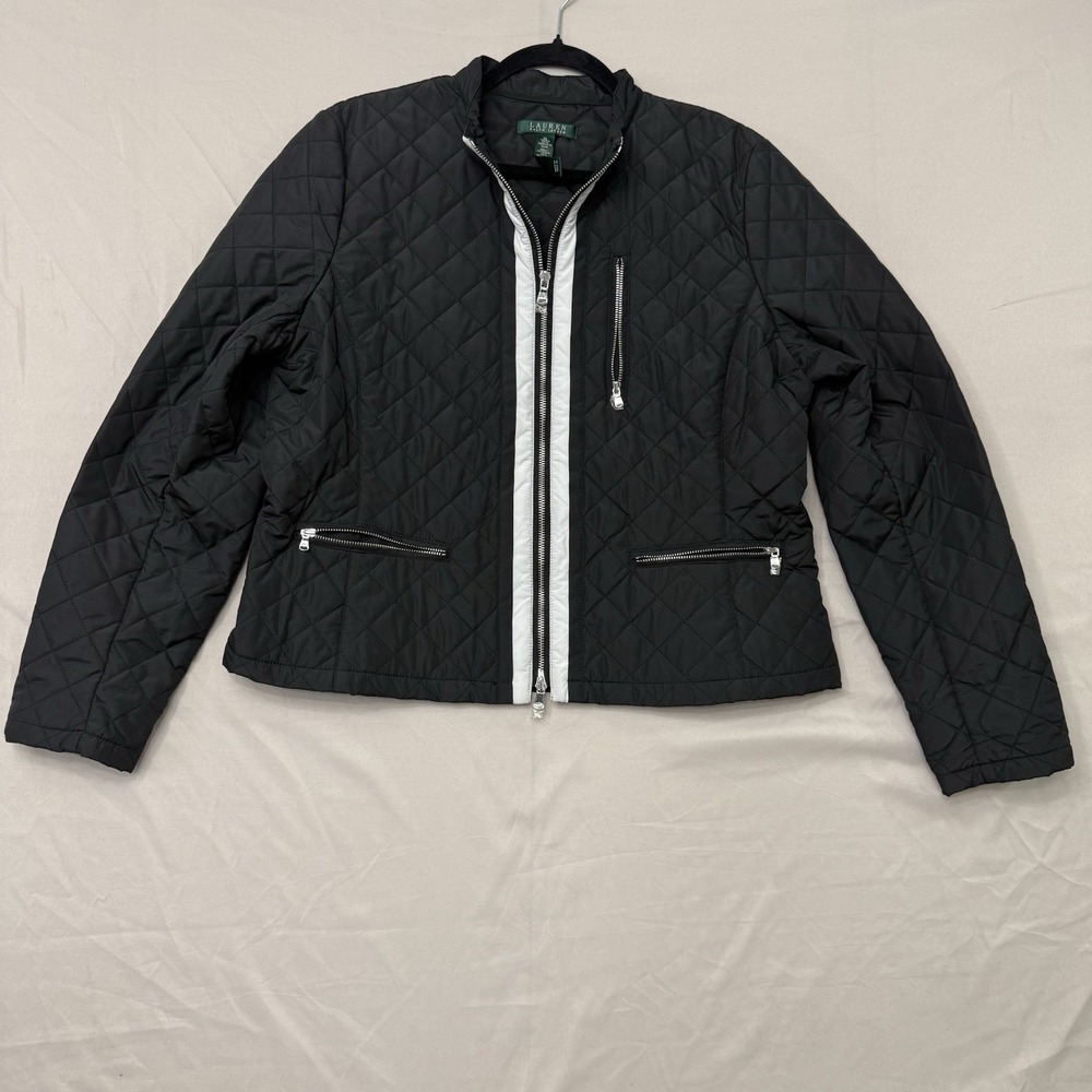 Lauren Ralph Lauren Quilted Jacket Womens XL Black Diamond Zip Puffer Coat